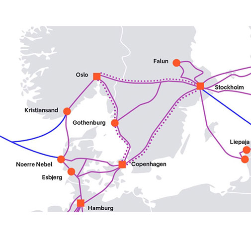 Scandinavian network route zoom in